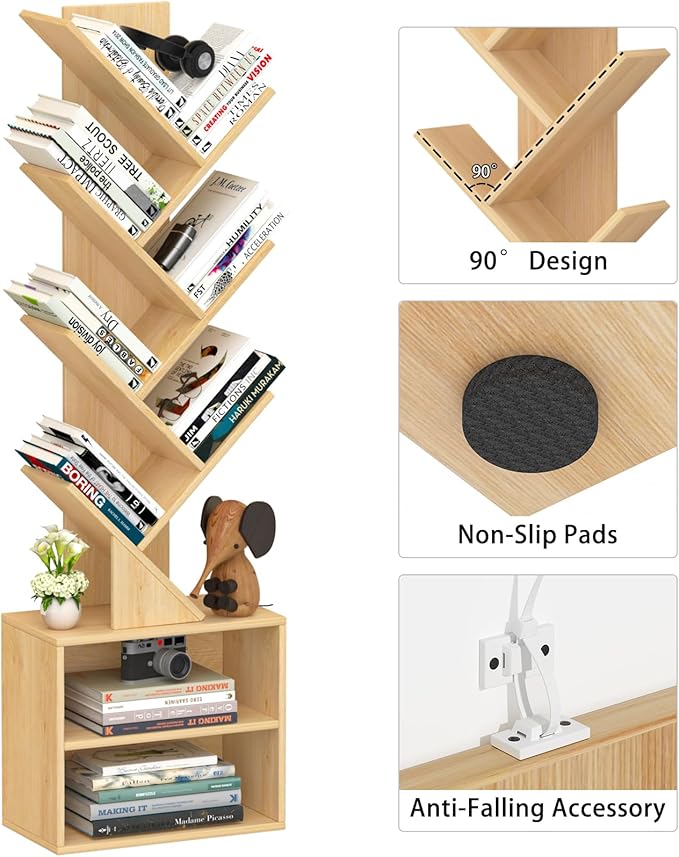 10 Tier Tree Bookshelf,Christmas Green Bookcase for Narrow Space, Storage Organizer Floor Standing Bookshelves for Books, Tall Book Case for Home Office, Living Room, Bedroom