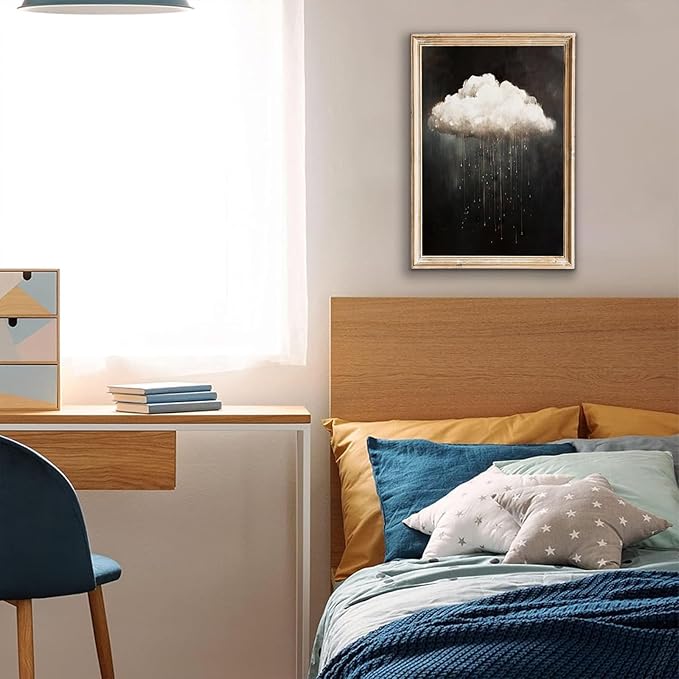 Modern Abstract Canvas Prints Wall Art Vintage Rain Cloud Oil Painting Wall Art White Clouds in The Sky Nature Abstract Minimalist Home Artwork Decoration for Bedroom, Bathroom, Farmhous, Unframed