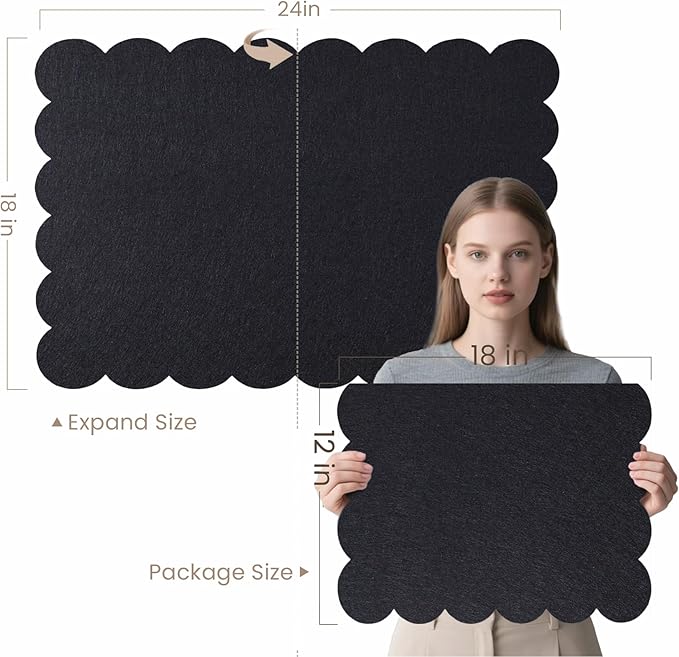 Scalloped Bulletin Board, 24 x 18 Inches Felt Pin Board - Decorative Cork Alternative for Wall, Foldable Picture Self-Adhesive Vision Prayer Board with 20 Pushpins - Black