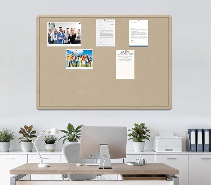 Extra Large Bulletin Board, 96 X 48 inches Cork Board with 30 Pushpin, 8' x 4' Felt Cork Board Notice Pin Board, Self-Adhesive Vision Board Mood Board Foldable Photo Board for Wall - Beige Brown