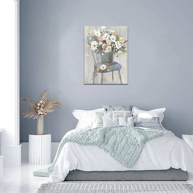 yerretin Farmhouse Flower Wall Art Country Floral Pictures Wall Decor Rustic Canvas Paintings Modern Artwork Home Decorations for Bathroom Bedroom Living Room Framed 12"x16"
