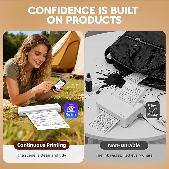 Portable Wireless Inkless Printer for Home Travel, M9 Small Bluetooth Thermal Printer Support 8.5" X 11" Letter & A4 Thermal Paper, Compatible with Phone, PC for School, Office, with 10 Paper
