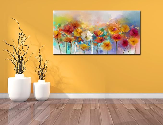 OKEXCKK Colorful Flowers Large Canvas Wall Art for Living Room - Floral Painting Picture Print for Bedroom, Large Artwork Wall Decor - 24"x48"