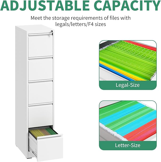 5 Drawer Mobile File Cabinet, Under Desk File Cabinet,Metal Filing Cabinets with Lock for Home Office Organizer Letter/Legal/A4,Require Assembly (Black)