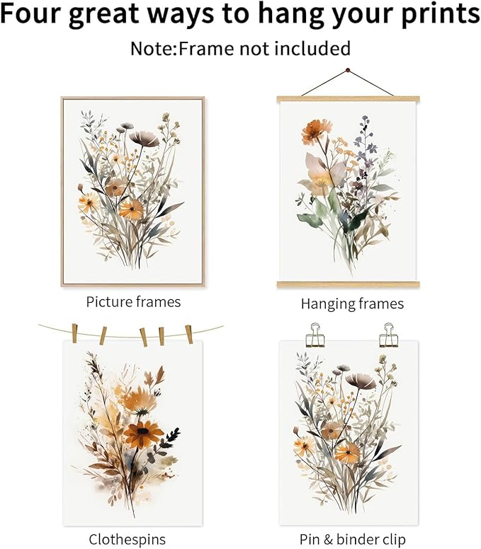 Bwodke Wildflower Poster Watercolor Botanical Floral Wall Art Colorful Canvas Prints Set of 3 Modern Minimalist Pictures Decor Painting Bedroom Bathroom Living Room Unframed 12"x16"