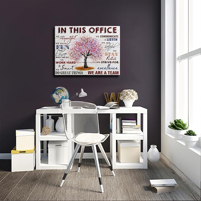 HDXUFJQ Office Inspirational Wall Art In This Office Canvas Wall Decor Team Rules Motivation Positive Quotes Pictures Prints Teamwork Painting for Home Office Ready to hang(24"x36")