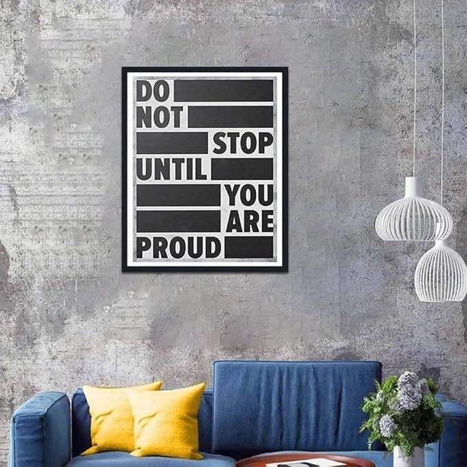 Do Not Stop Until You're Proud Framed Canvas Print Wall Art, Motivational Quote Poster, Office & Dorm Decor for Students, Ready to Hang 12.5x16.5 Inches