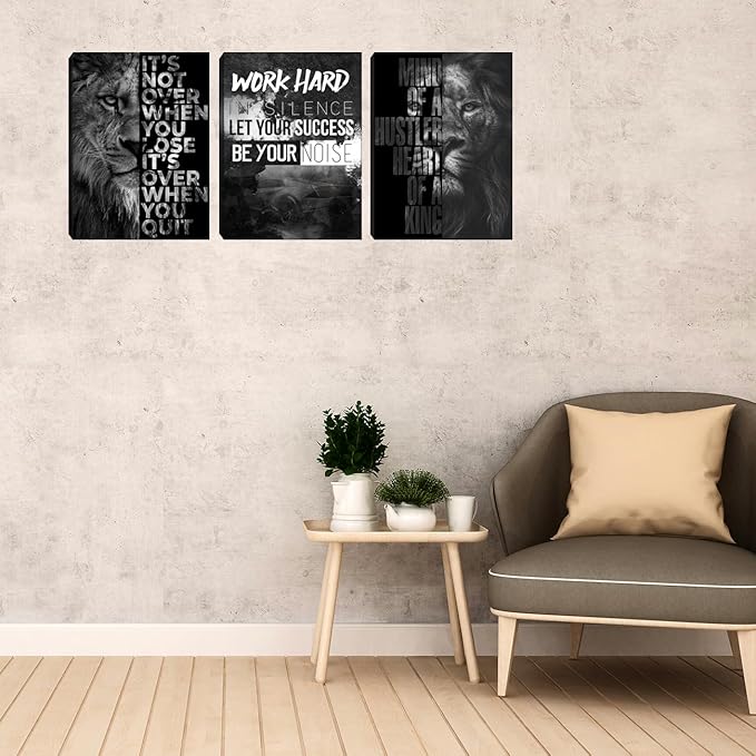 Black Lion Inspirational Office Wall Art Poster Positive Quotes Canvas Picture Print Artwork Motivational Canvas Wall Art Framed Wall Decor for Gym Office Workplace Bedroom Living Room (60"Wx28"H)