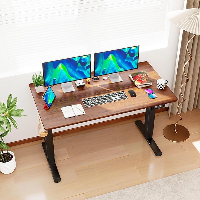 PayLessHere Electric Standing Desk 48x24 Inch Height Adjustable Desk Large Space Office Computer Desk with Headphone Holder 2 Memory Function for Home Office,Brown