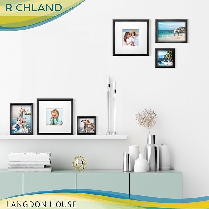 Langdon House - 8x8 Black Picture Frame with Mat to 4x4 - Distinguished Edging for Classic Style - Richland Collection