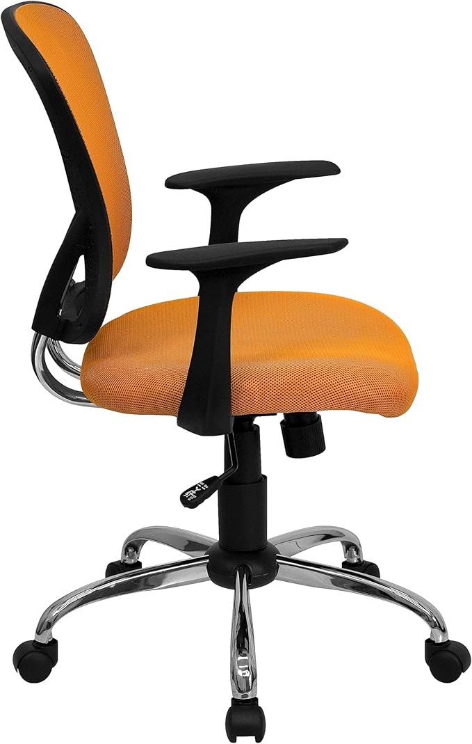 Flash Furniture Alfred Mid-Back Orange Mesh Swivel Task Office Chair with Chrome Base and Arms