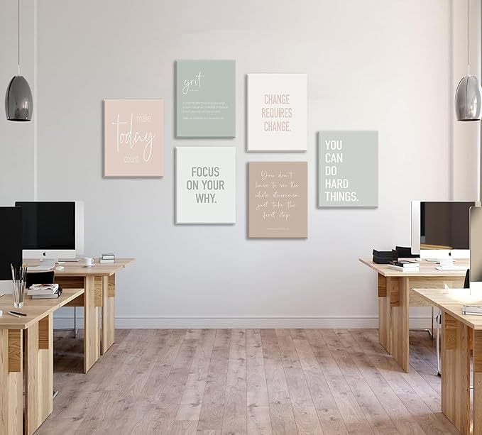 Set of 6 Inspirational Motivational Office Wall Decor Poster Prints, Minimalist Pastel Wall Art, Positive Affirmations Team Teamwork Difference Maker Wall Picture, 12"x16" Ready To Hang