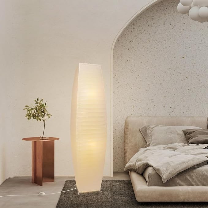 Paper Floor Lamp, Japanese Lamp with Rice Paper Lantern Shade, Minimalist Style Corner Floor Lamp for Bedroom, Office, Living Room with No Bulbs (2 Pack)
