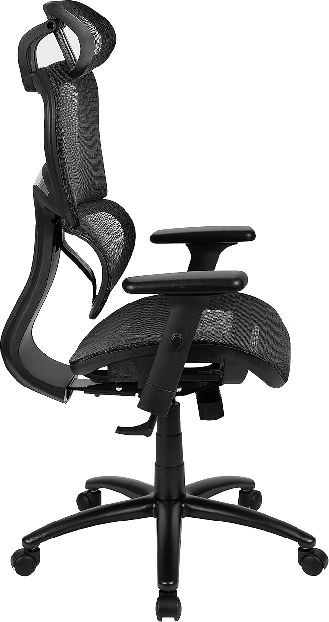Flash Furniture LO Ergonomic Mesh Office Chair with 2-to-1 Synchro-Tilt, Adjustable Headrest, Lumbar Support, and Adjustable Pivot Arms in Black