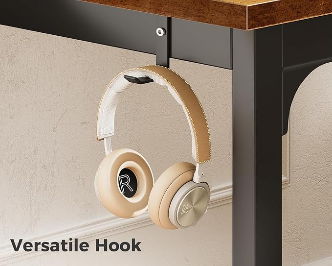 ODK 63 Inches Large Computer Desk for Home Office, Modern Desk for Small Spaces, Writing Desk with Headphone Hooks, Vintage