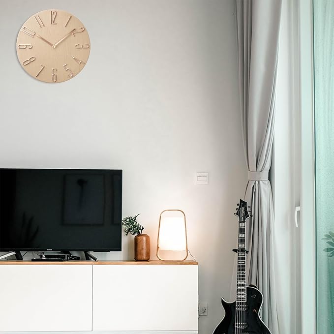 Wall Clock, Silent Clock, Wall Clocks Battery Operated, 12 inch Modern Wall Clock, Suitable for Offices, Living Rooms, Kitchens, Homes, Schools (Beige Without Second Hand)