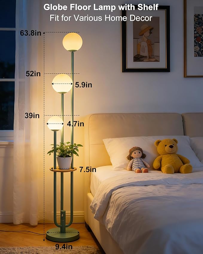 Lightdot 63IN Floor Lamp with 3 Green U-Pole, Modern Floor Lamp with 3000K Warm White LED Bulbs Included, Candle Holder Style Modern Tall Lamp for Living Room/Wedding/Party/Sofa Beside/Corner Decor