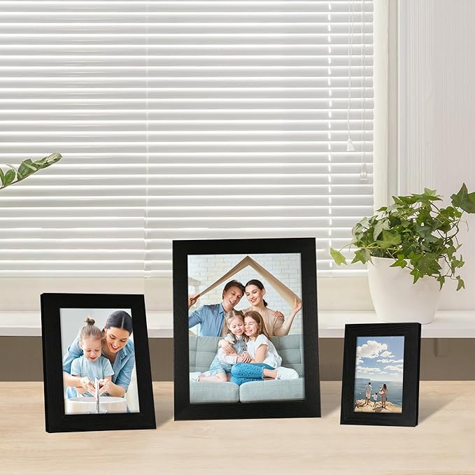 iRahmen Collage Picture Frames Set of 10, Wall Decor for Mounting or Tabletop Display, Family Photo Gallery Frame Set - Multi Sizes Including Two 8x10, Four 5x7, Four 4x6, HD Glass, Rustic Wood