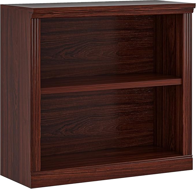 2-Tier Bookshelf Basic Book Case, Wooden Storage Shelves Rustic Floor Standing Bookshelves, D:12.8" x W: 29.5" x H: 28.2", Sturdy Display Cabinet for Living Room, Library, Office, Cherry