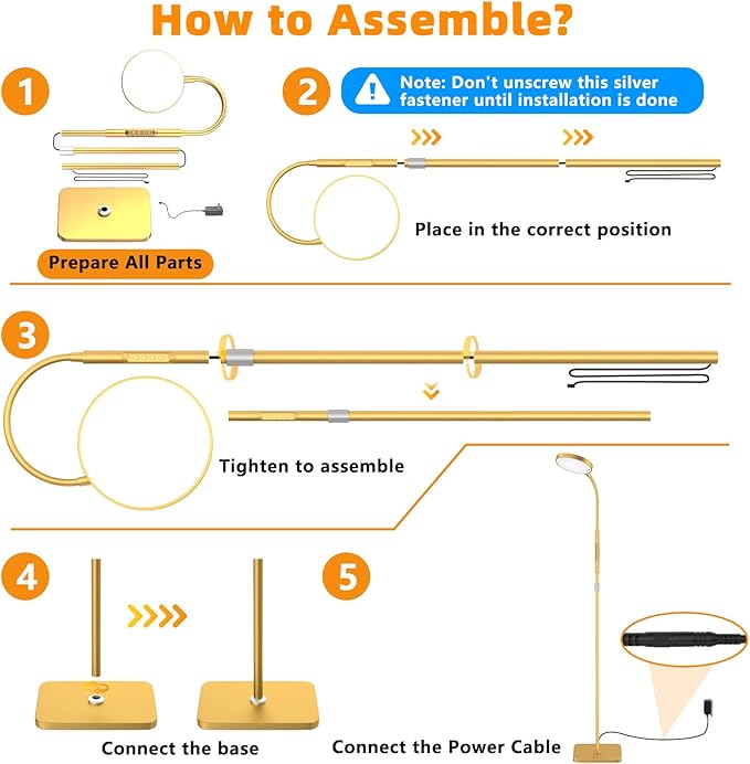 Floor Lamp, Adjustable Height Floor Lamps for Living Room Bedroom, 120 LED Super Bright Standing Lamp Remote & Touch Control Dimmable Gooseneck Tall Stand Reading Lamp for Office Craft, Gold