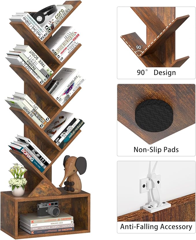 9 Tier Tree Bookshelf,Christmas Green Bookcase for Narrow Space, Storage Organizer Floor Standing Bookshelves for Books, Tall Book Case for Home Office, Living Room, Bedroom