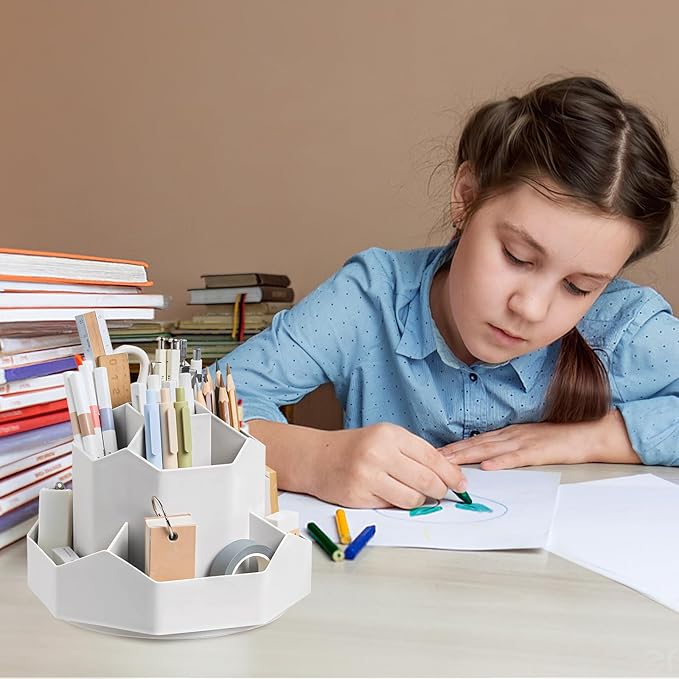 360 Degree Rotation Pen Holder,9 Slots Pencil Holder for Desk,Desk Organizer,Desk Accessories & Workspace Organizers,Apply Office, School, Home(Grey