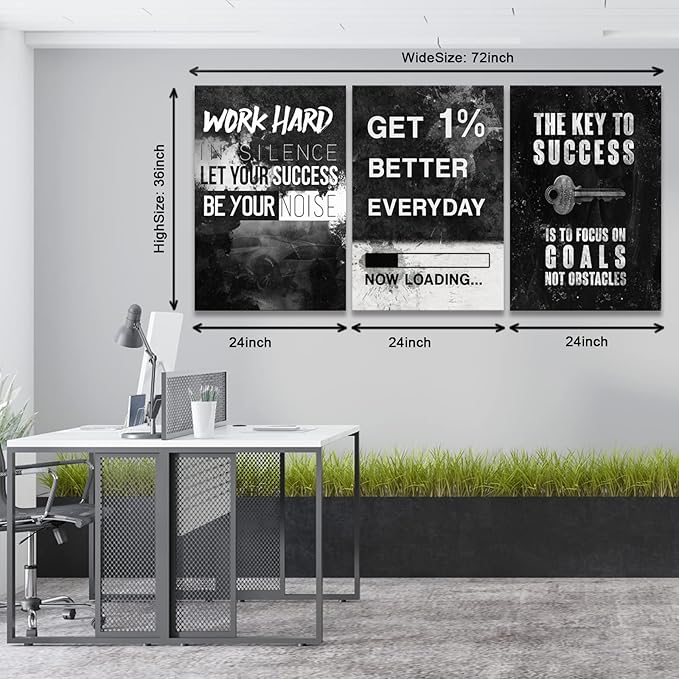 KAWAHONE Motivational Success Canvas Wall Art for Home Office Workplace, Perseverance Leader Canvas Quotes Motivate Success Positive Poster Framed -Wrapped Framed Ready to Hang