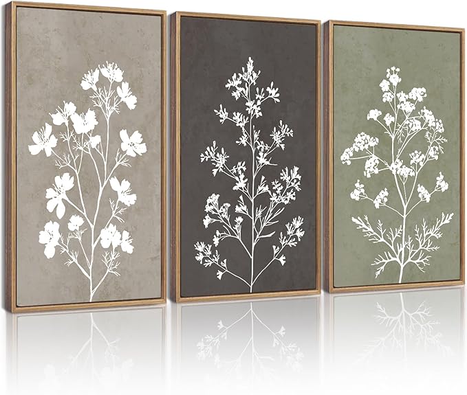 Drsoum Flower Framed Wall Art Vintage Floral Minimalist Wall Hanging Decor Farmhouse Colorful Botanical Prints Artwork for Bedroom Living Room Hallway 16x24in Natural Framed