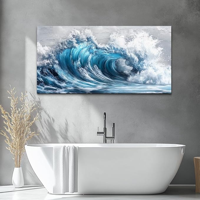 ZUITINGHUA Large Wall Decor For Living Room Canvas Wall Art For Office Modern Wall Decorations For Bedroom Ocean Waves Landscape Painting Black And White Pictures Artwork Room Home Decor 24x48 In