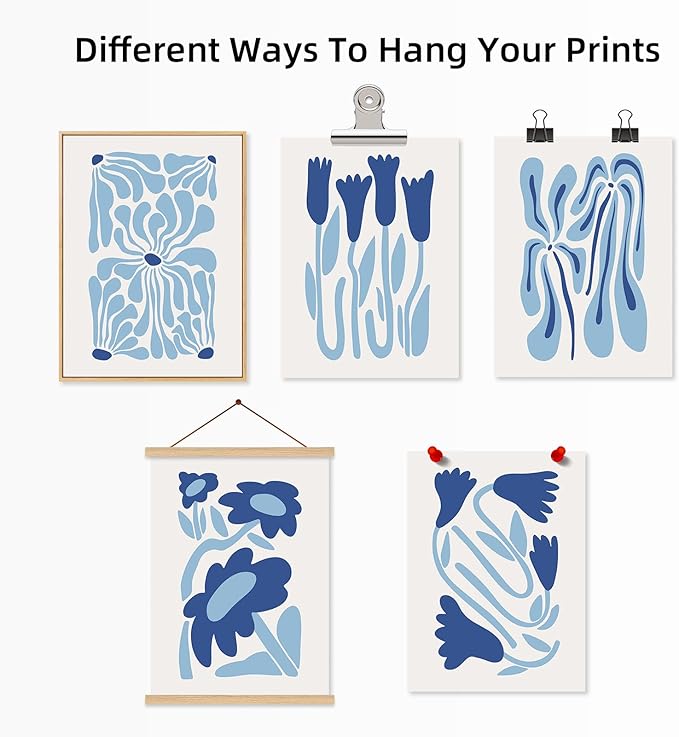 Matisse Flower Wall Art Prints Blue Abstract Wall Decor Aesthetic Canvas Wall Art Picasso Gallery Posters Matisse Preppy Pictures Flower Paintings for Bathroom 8x10 Inch Unframed Set of 6
