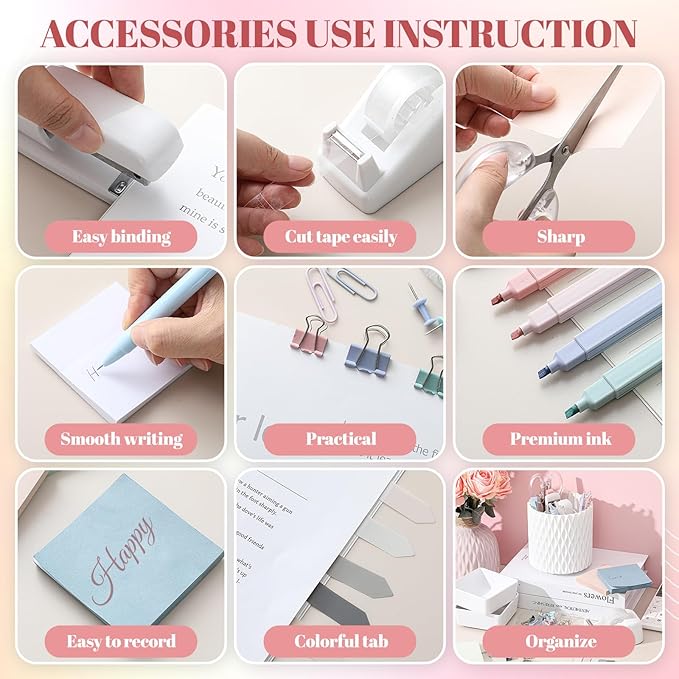Kosiz 27 Pcs Black and White Desk Accessories Gift for Aesthetic Desk Organizer White Office Supplies Pen Holder Sticky Notes Stapler Binder/paper Clips Scissor Staple for Women(Fashion)