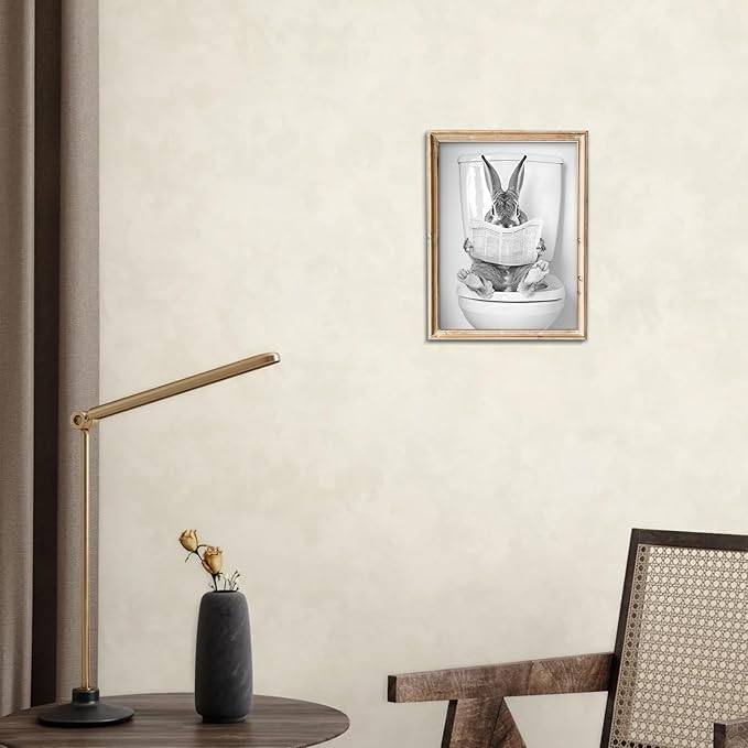 uniro Funny Bathroom Wall Art Prints Funny Rabbit on Toilet Wall Art Vintage Reading Newspaper Bunny Bathroom Print Whimsical Farmhouse Decor Cute Bunny Animal Canvas Print Painting Modern Bathroom Signs Wall Art Poster for Bathroom Decor( 8" x 10"-UNF...