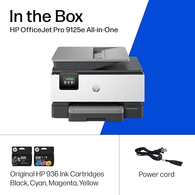 HP OfficeJet Pro 9125e Wireless All-in-One Color Inkjet Printer, Print, scan, copy, fax, ADF, Duplex printing best-for-office, 3 month Instant Ink trial included, AI-enabled (Renewed)