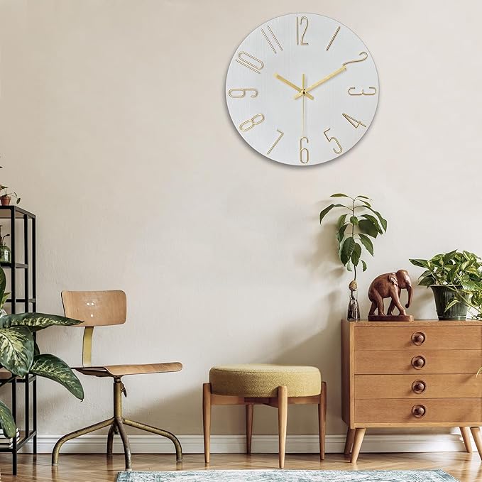 AIRUIFU Wall Clock 12 Inch Silent Non-Ticking Modern Clocks Battery Operated - Analog Small Classic for Office, Home, Bathroom, Kitchen, Bedroom, School, Living Room (White)