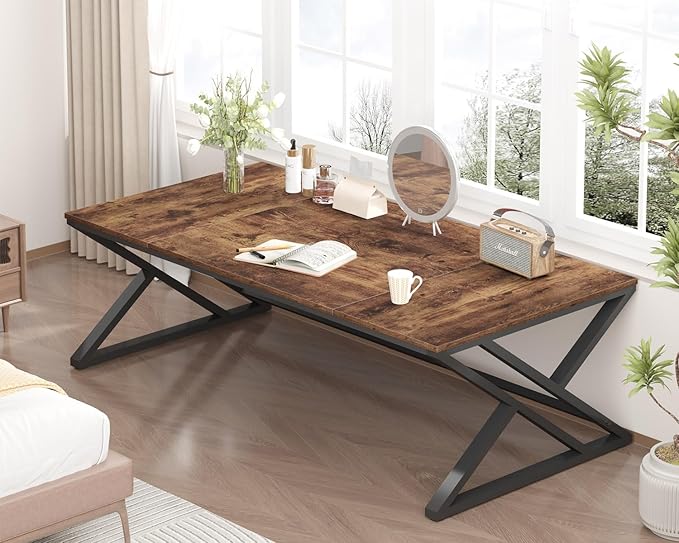 HSH Rustic 70.8" Computer Desk, Extra Large Industrial Home Office Desk, Long Modern Work Executive Pc Desk Study Writing table, Dual monitor Metal Wood Double Workstation for Two Person, Rustic Brown