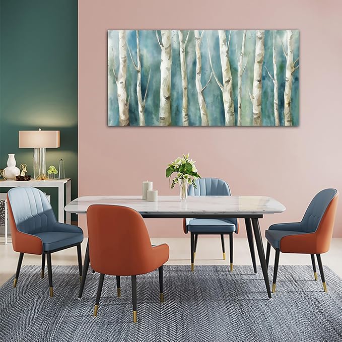 yearainn Birch Trees Canvas Wall Art - Abstract Birch Pictures for Wall Decor Modern Turquoise Canvas Painting Nature Printing Artwork for Living Room Bedroom Home Office Wall Decoration 29" x 58"