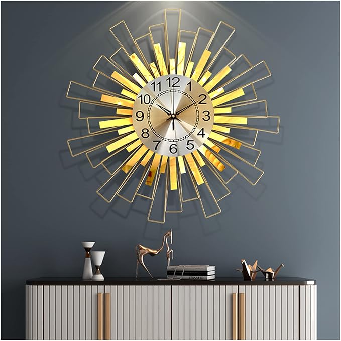 Wall Clock Large Wall Clock, Silent Non Ticking Quartz Decor Wall Clocks, Modern Sunburst 3D Metal Wall Watches for Bedroom Living Room Office Home,65CM Clock (A 65CM)