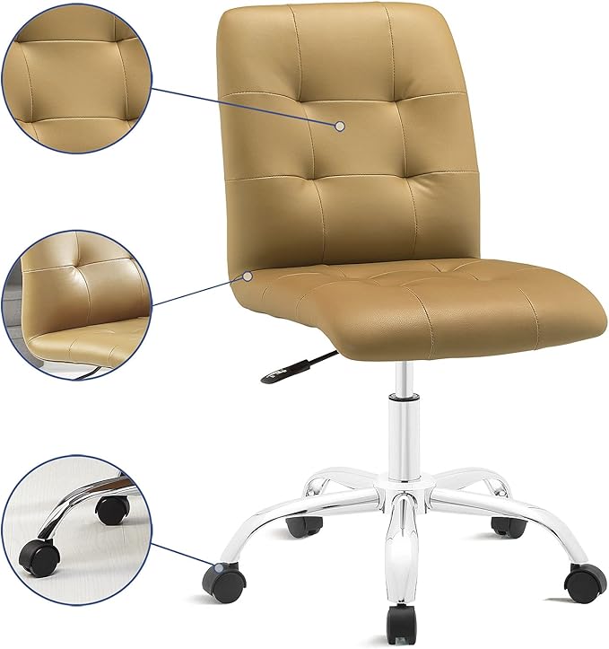 Modway Prim Ribbed Armless Mid Back Swivel Conference Office Chair In Tan