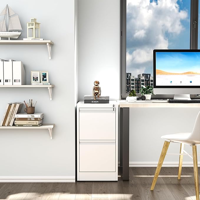 2 Drawer File Cabinet, Vertical File Cabinets with Lock for Home Office,Heavy Duty Office Steel Filing Cabinet for Hanging Letters/Legal/A4, Assembly Required (White)