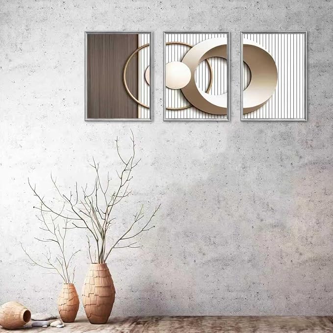 SFXYRTAH 3PCS Modern Geometric Wall Art Set Gold and Beige Abstract Canvas Prints Minimalist Circle Design Wall Picture Posters for Living Room Bedroom Office Decor Unframed (16inx24in posters)