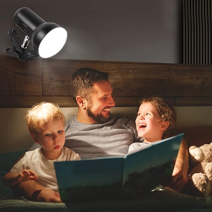 RONG&LAN LED Metal Clip On Light Clip on Lamp for Desk, 360° Adjustable Clamp Reading Light for Bed, Eye-Friendly Book Night Light for Desk Bed Table Dorm Room Bedroom Office Reading SUN-86 White