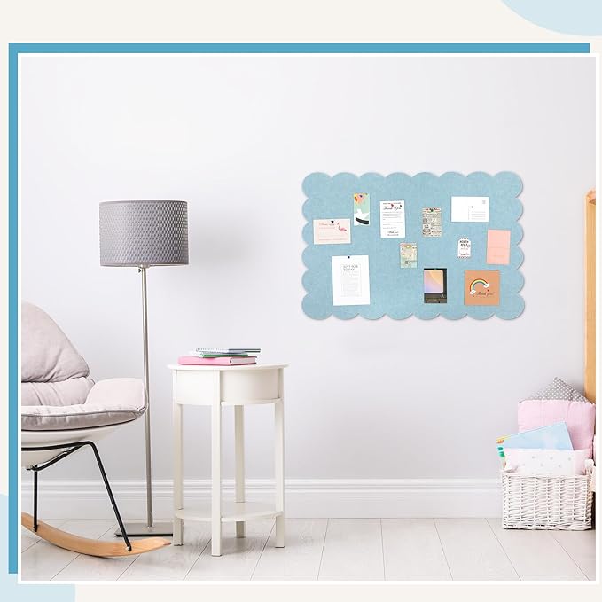 Scalloped Felt Bulletin Board 24 x 18 Inches Foldable Light Blue Pin Cork Board Alternative for Wall, 2' x 1.5' Trifold Picture Vision Self Adhesive Bulletin Decorative