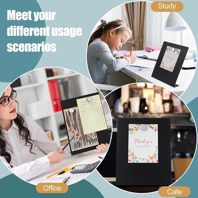 Fainne 2 Pcs Magnetic Bulletin Board with Easel Stand 11 x 8.5 x 2.4 Inches Mini Magnet Metal Tabletop Memo Display Board for Back to School Menu Table Office Supplies(Black)
