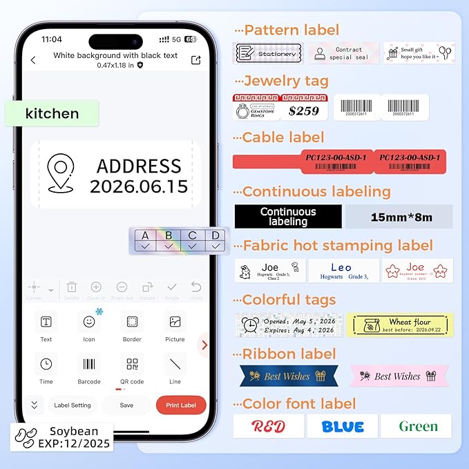 Phomemo Label Maker Machine with Waterproof Labels, A30 Ribbon Label Printer, Mini Bluetooth Portable Label Printer Sticker Rechargeable for Gift Wrap, DIY Decor, Home Office Small Business School