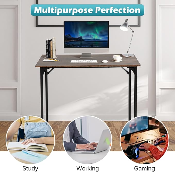 Dkelincs 32 Inch Small Computer Desk Home Office Desk Writing Desk Modern Simple Style Study Work Table with Metal Frame, Easy Assembly, Adjustable Feet, Water-Resistant, Scratchproof Surface, Vintage