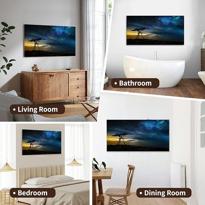 Canvas Wall Art for Living Room Bedroom Milky way at dawn and silhouette a telescope Big Large Wall Art Decor Framed Painting Wall Pictures Prints Artwork Office