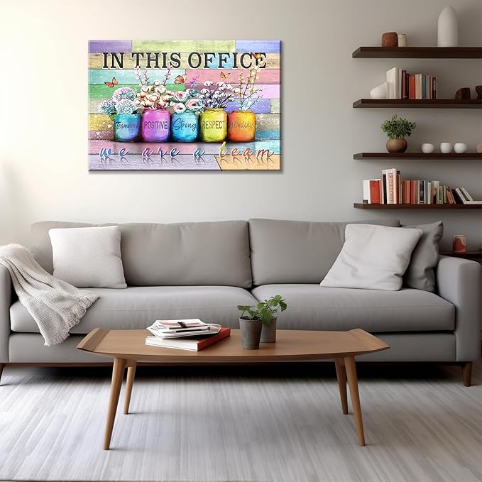 Inspirational Office Canvas Wall Art In This Office We Are A Team Motivation Human Resourcesflowers Inspirational Quotes Phrases Poster Framed Wall Art Team Motivational Quotes Team Decor 16x24 In