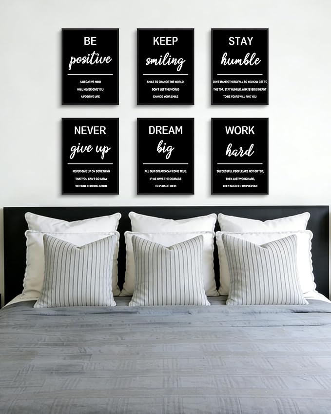 KUVIOKE Inspirational Framed Wall Art Motivational Quotes Wall Decor Encouraging Office Posters Sayings for Classroom Bedroom Living Room Ready to Hang Set of 6, 11x14in (Black Framed)