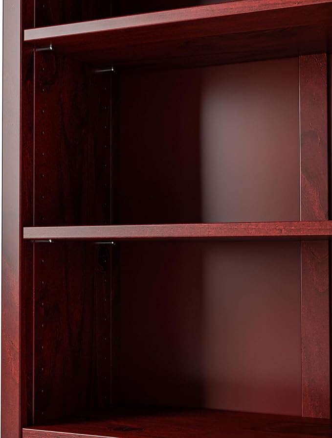 Camaflexi Shaker Style 4 Shelf Bookcase/Solid Wood / 48" High/Adjustable Shelving/Closed Back/Display Bookshelf for Living Room, Bedroom, Home and Office, Red Garnet Stain