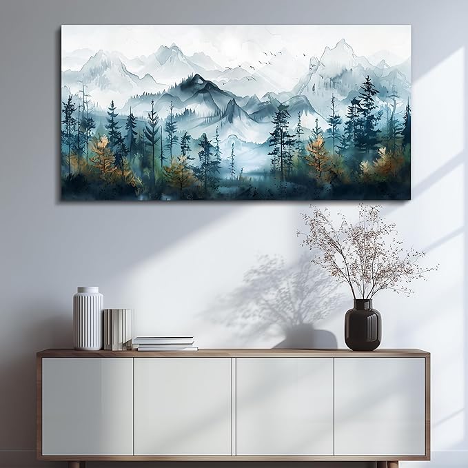 FUHAIHUA Large Wall Art For Living Room Canvas Wall Decor For Bedroom Modern Office Decorations Misty Forests Trees Wall Pictures Artwork Ink Landscape Painting Works Room Aesthetic Mural 30x60 In